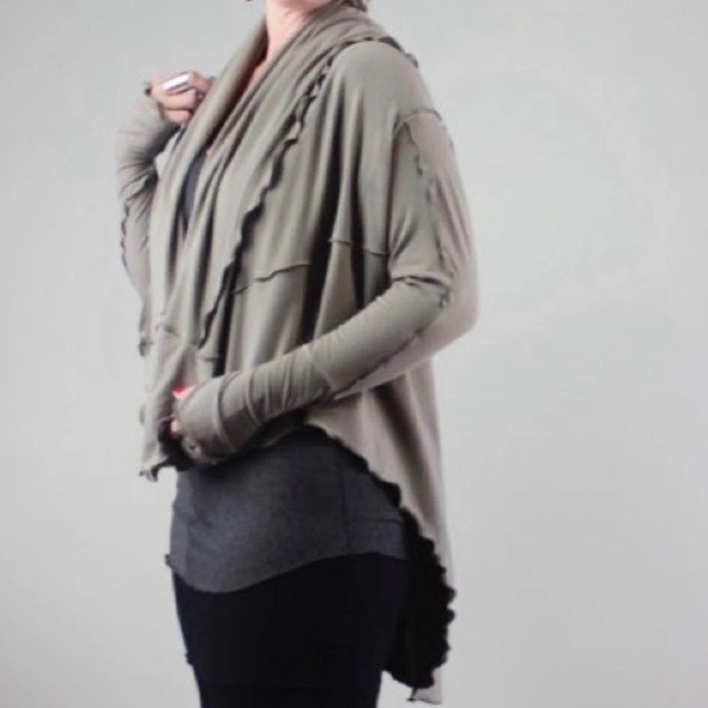Angelrox wrap Cárdigan One Size Brown Knit Draped Long Sleeves Pockets Stretch